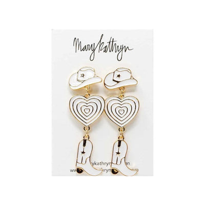 Aldean White Cowboy Boot Earrings by Mary Kathryn Design on Synergy Marketplace