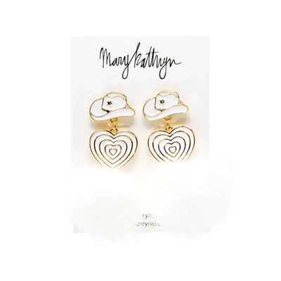 Aldean White Cowboy Hat Puff Earrings by Mary Kathryn Design on Synergy Marketplace