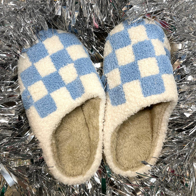 Blue/White Checkered Slippers by Synergy Marketplace on Synergy Marketplace