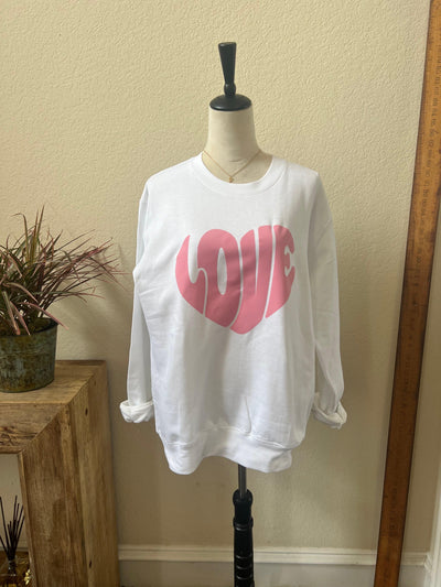 Love on White Sweatshirt by Malibu Hippie on Synergy Marketplace