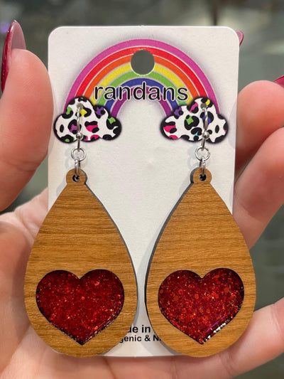 Wooden Red Glitter Heart Earrings by Randans on Synergy Marketplace