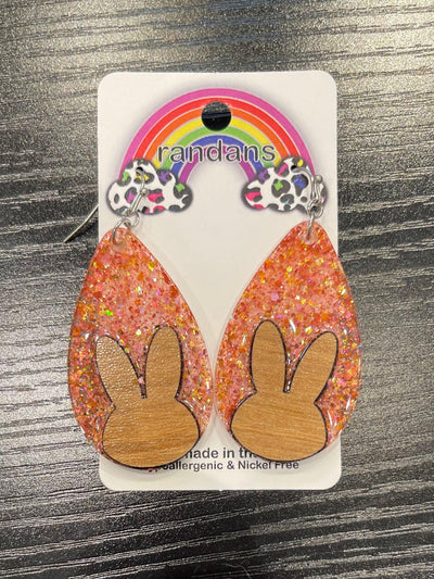 Bunny Orange Glitter Teardrop Earrings by Randans on Synergy Marketplace