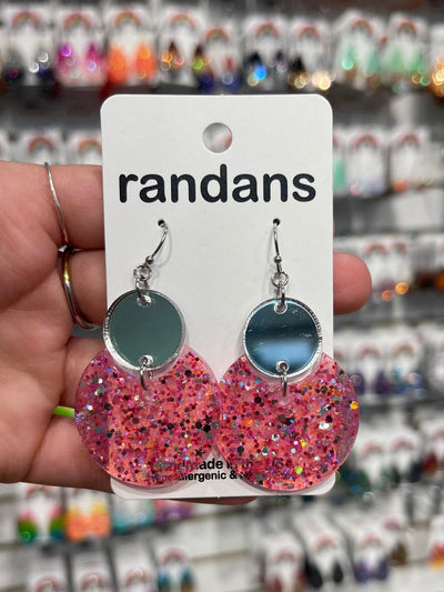 Double Layer Silver/Pink Glitter Earrings by Randans on Synergy Marketplace