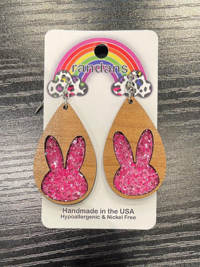 Pink Glitter Bunny Teardrop Earrings by Randans on Synergy Marketplace