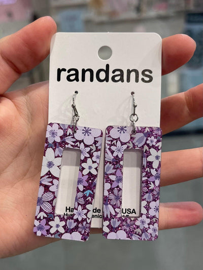Purple Floral Rectangle Earrings by Randans on Synergy Marketplace
